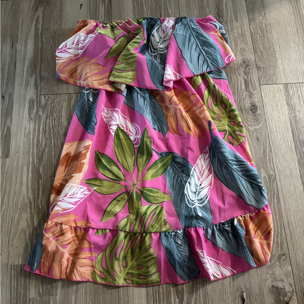 Tropical Pink Strapless Dress